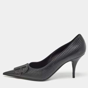 Pre Owned Balenciaga Black Lizard Embossed Leather Knife BB Pumps Size 37