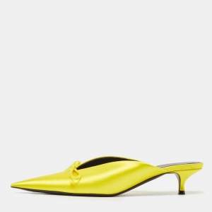 Balenciaga Yellow Satin Knife Bow Pointed Toe Mules Size 36.5