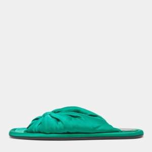Balenciaga Green Satin Bow Slide Flats Size 39