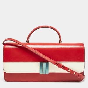 Bally Red/White Leather East/West Ollam Brief Top Handle Bag