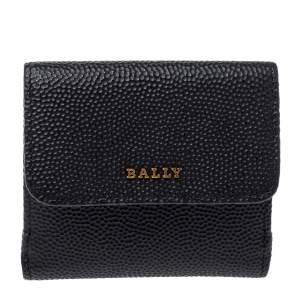 Bally Black Textured Leather Tri Fold Wallet