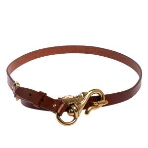 Bally Brown Leather Hook Buckle Narrow Waist Belt 95CM