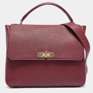 Bally Burgundy Leather B Turnlock Top Handle Bag