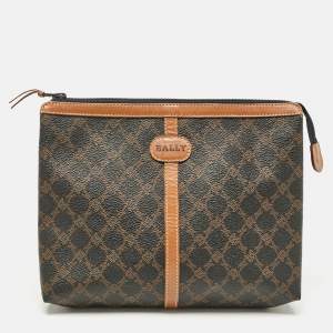 Bally Black/Brown Monogram Coated Canvas and Leather Zip Pouch