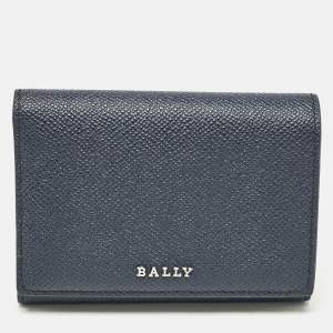 Bally Navy Blue Leather Logo Trifold Wallet