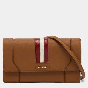 Bally Brown Saffiano Leather Stafford Flap Crossbody Bag