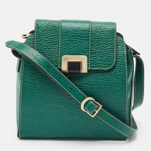 Bally Green Grained Leather Flap Crossbody Bag