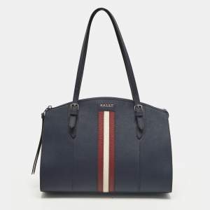 Pre Owned Bally Sveva Navy Blue Leather Satchel