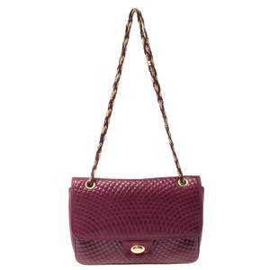 Bally Purple Quilted Leather Double Flap Chain Bag