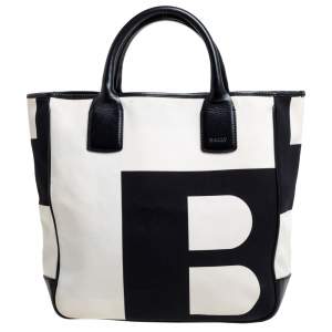 Bally Black/White Canvas and Leather Bennas Tote