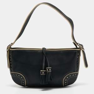 Bally Black/Cream Leather Tassel Shoulder Bag