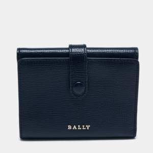 Bally Navy Blue Leather Trifold Compact Wallet