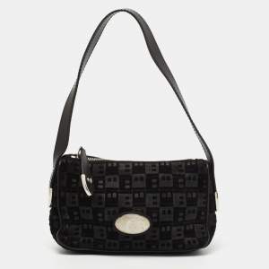 Bally Black Suede and Leather Logo Shoulder Bag