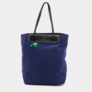 Bally Navy Blue/Black Nylon and Leather Shopper Tote