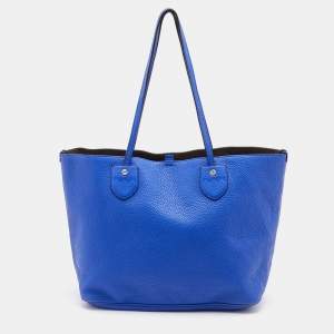 Bally Blue Grained Leather Shopper Tote