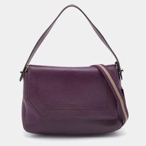 Bally Purple Leather Flap Shoulder Bag