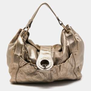 Bally Metallic Green Quilted Leather Moreen Hobo