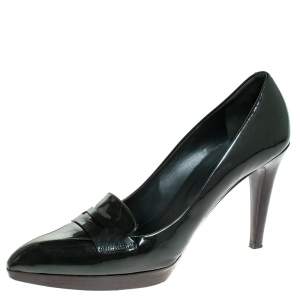 Bally Dark Green Patent Leather Pointed Toe Pumps Size 40