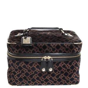 Bally Brown/Blue Logo Velvet Large Makeup Case