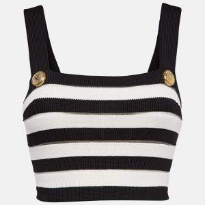 Balmain Black/White Knitted Crop Top M