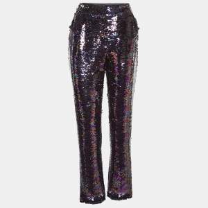 Balmain Purple Fringe Trim Sequin Pants L