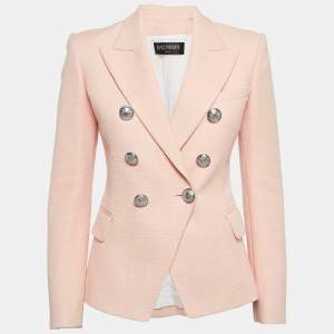 Balmain Pink Cotton Canvas Double Breasted Blazer S
