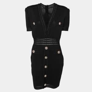 Pre Owned Balmain Black Stretch Knit Bodycon Mini Dress M