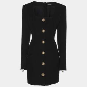 Balmain Black Wool Midi Dress M