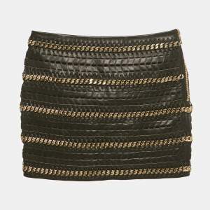 مملوكة مسبقًا Balmain Black Leather Chain Detail Mini Skirt S
