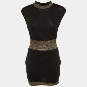 Pre Owned Balmain Black Knit & Lurex Trim Detail Mini Dress M