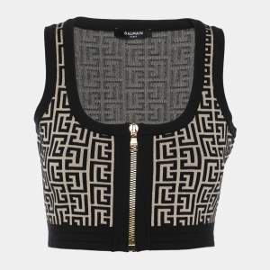 Balmain Black/Beige Wool jacquard Knit Crank Top S