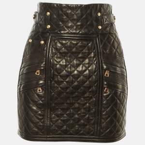 مملوكة مسبقًا Balmain Black Quilted Leather Mini Skirt M