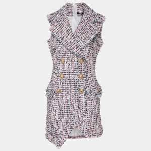 Pre Owned Balmain White/Multicolor Tweed Sleeveless Mini Dress M
