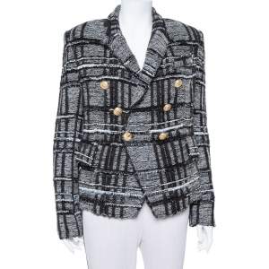 Pre Owned Balmain Monochrome Lurex Unstructured Tweed Double Breasted Blazer M