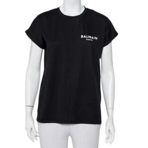 Pre Owned Balmain Black Logo Printed Cotton Crewneck Oversized T-Shirt XS