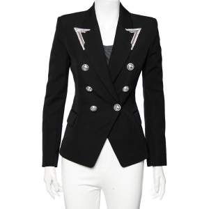 Pre Owned Balmain Black Embellished Wool Double Breasted Blazer S