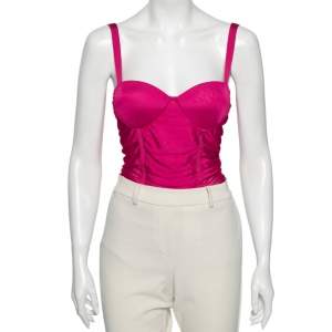 Pre Owned Balmain Pink Knit Ruched Sleeveless Bodysuit S