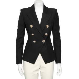 Pre Owned Balmain Black Wool Crepe Double Breasted Blazer S