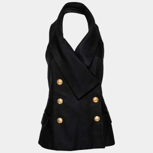 Pre Owned Balmain Black Double Breasted Halter Vest L
