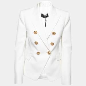 Pre Owned Balmain White Wool Double Breasted Blazer S