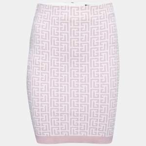 Pre Owned Balmain Pink Jacquard Lurex Knit Mini Skirt M