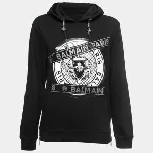 Balmain Black Cotton Rhinestone Embellished Hooded Sweatshirt S