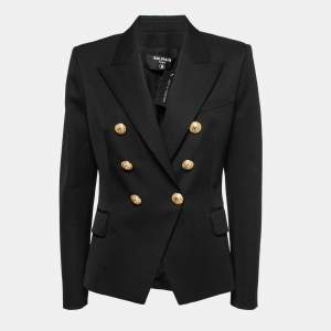 Pre Owned Balmain Black Wool Crepe Double-Breasted Blazer L