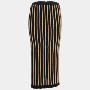 Balmain Black/Gold Ribbed Lurex Knit Midi Skirt L