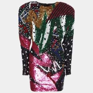 Balmain Multicolor Sequin Embellished Mini Dress S