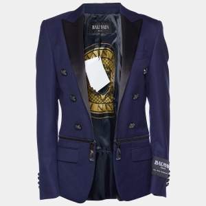 Pre Owned Balmain Navy Blue Wool Zip Detail Slim Fit Jacket M