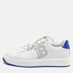 Pre Owned Balmain White/Blue Leather Lace Up Trainer Sneakers Size 37