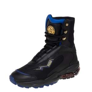 Puma x Balmain Black Leather Cell Stellar Mid Sneakers Size 38.5
