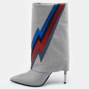 Balmain Multicolor Glitter Leather Babette Flash Ankle Boots Size 36