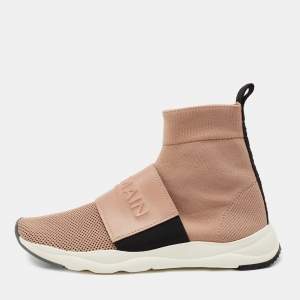 Balmain Pink Knit Fabric Cameron Sock Sneakers Size 39